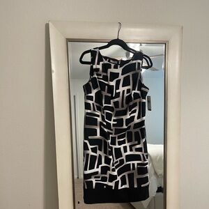 AB Studio Monochrome Abstract Pattern Dress NWT